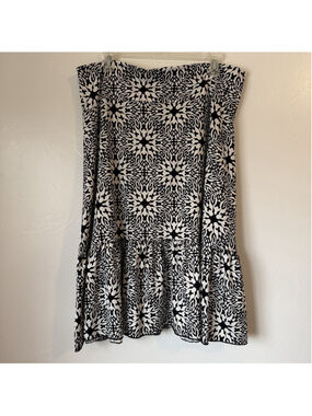 Hypnotized Black & White Mandala Print Midi Skirt Ruffle Hem Size XL